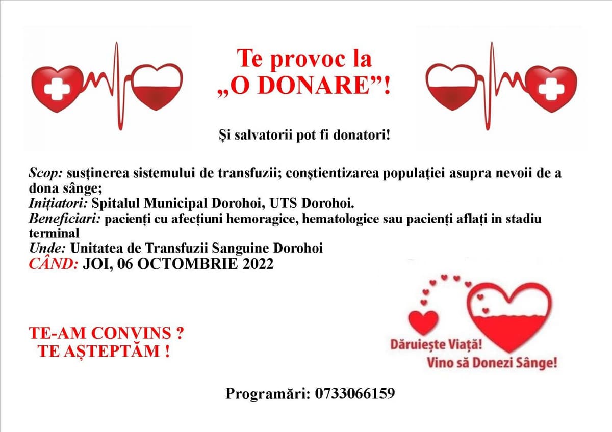 Tu ce faci de Ziua Dorohoiului? Fă ceva inedit! Provoacă un prieten la o donare!