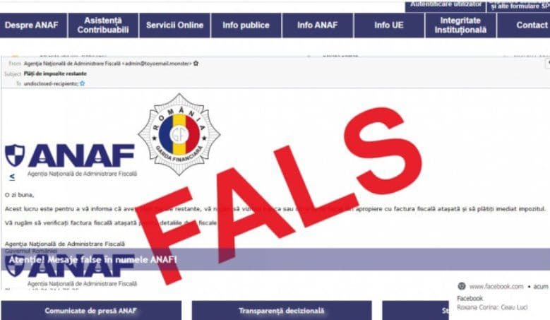 ATENȚIE! Mesaje false trimise în numele ANAF. Ce trebuie să facă cei care primesc o factură de la Fisc