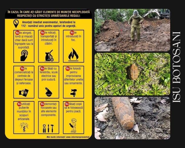 ISU Botoșani: Atenție la muniția rămasă neexplodată!