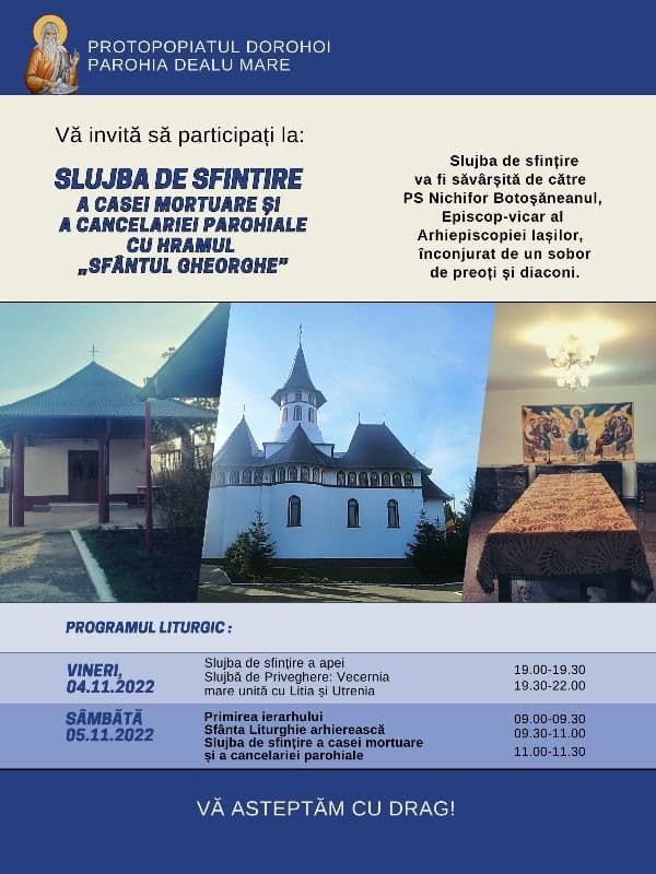 Invitație la Slujba de sfințire a unui nou edificiu bisericesc în Parohia Dealu Mare - FOTO