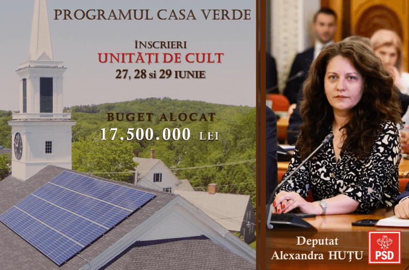 Alexandra Huțu, PSD: „Încurajez unitățile de cult din Botoșani să aplice în 27-29 iunie la programul Casa Verde Fotovoltaice. 1334 de botoșăneni s-au 