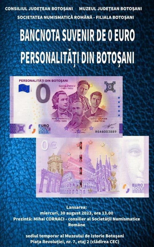 Muzeul Județean Botoșani va lansa bancnota de zero euro