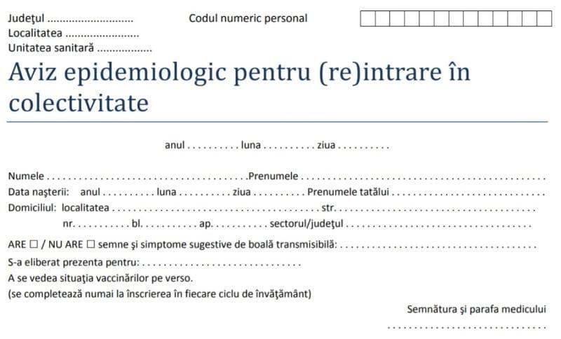 În atenția părinților: Informații cu privire la solicitarea avizelor epidemiologice la începutul anului școlar