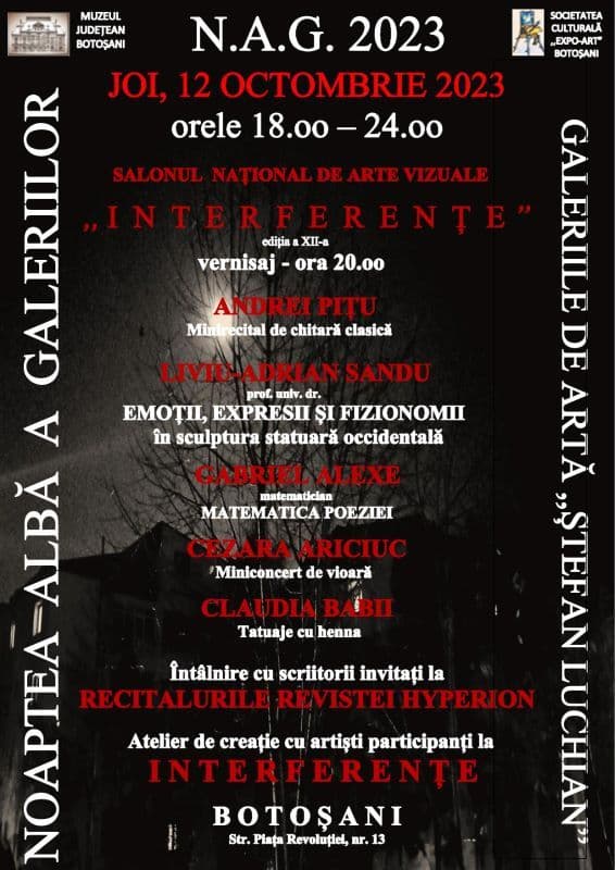 Muzeul Județean Botoșani găzduiește Noaptea Albă a Galeriilor, cel mai important eveniment cultural nocturn dedicat artei contemporane