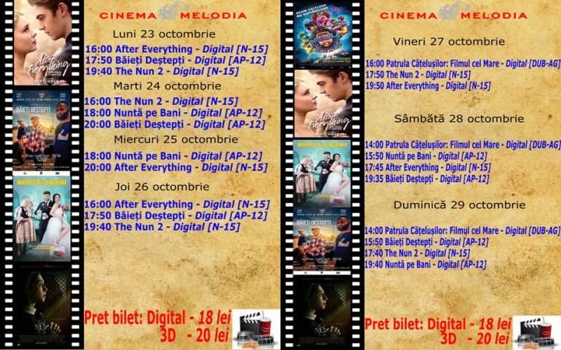 Vezi ce filme vor rula la Cinema „MELODIA” Dorohoi, în săptămâna 23 - 29 octombrie – FOTO