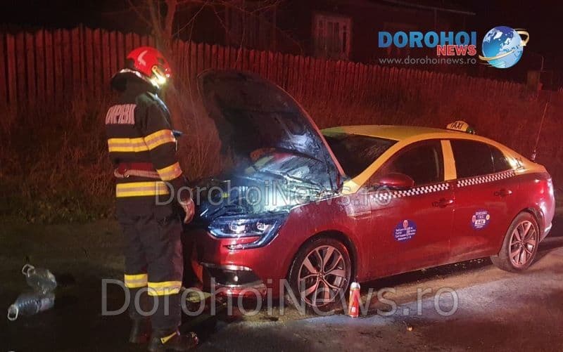 Incendiu izbucnit la un autoturism taxi pe strada Ștefan cel Mare din Dorohoi – FOTO
