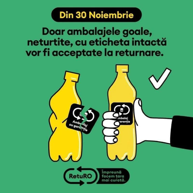 Din 30 noiembrie intră în funcțiune sistemul Garanție-Returnare. Află condițiile pentru reciclarea recipientelor