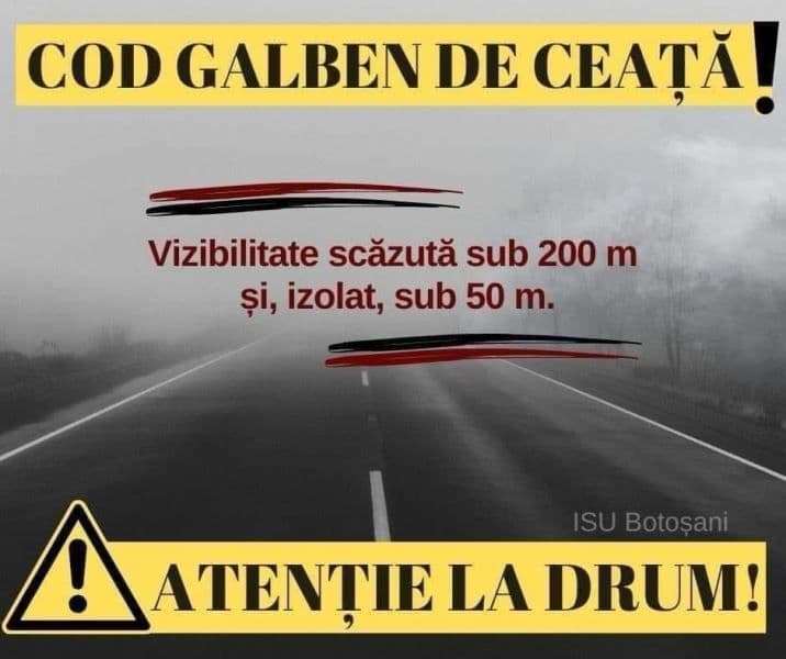 Meteorologii au emis Cod galben de ceață pentru județul Botoșani