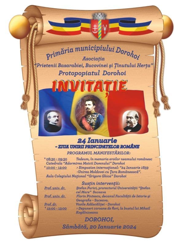 Activitate dedicată zilei Unirii Principatelor la Dorohoi. Vezi programul manifestărilor!