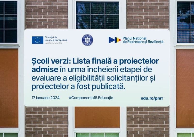 Apel PNRR: Construirea și dezvoltarea unei rețele-pilot de școli verzi. Instituții admise din județul Botoșani
