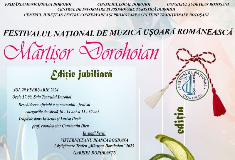 Ediție aniversară a Festivalului Național de Muzică Ușoară Românească „Mărțișor Dorohoian”