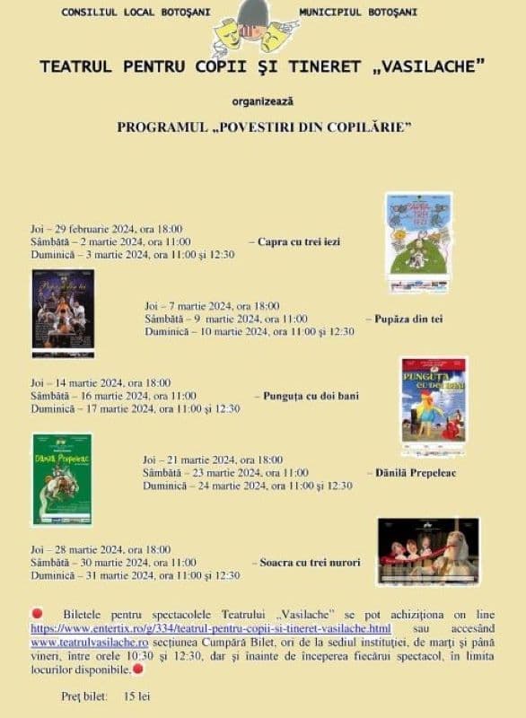 Programul „Povestiri din copilărie”, prilejuit de aniversarea zilei de naștere a lui Ion Creangă (1 martie 1837), la Teatrul „Vasilache”