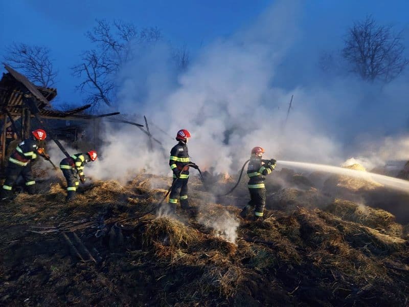 Aproape 30 de tone de furaje distruse în urma unui incendiu de la o scânteie provenită de la o drujbă - FOTO