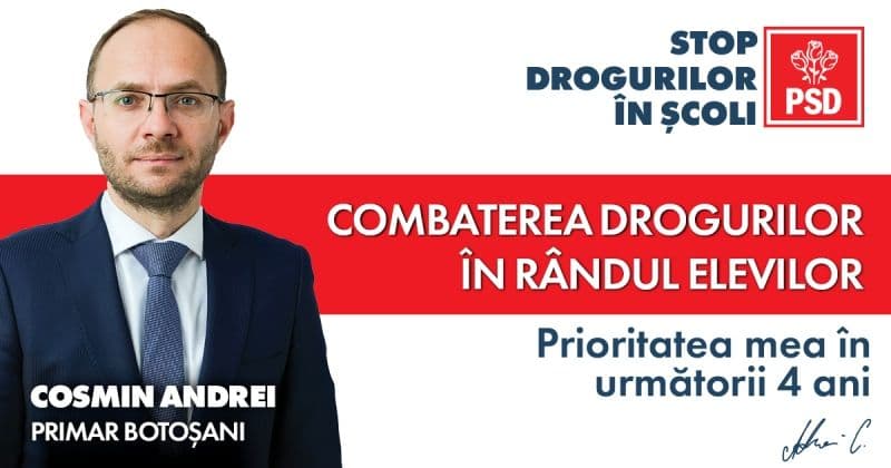 Cosmin Andrei, primarul municipiului Botoșani: „Stop drogurilor în școli, va fi un program permanent de prevenție și consiliere a elevilor și părințil