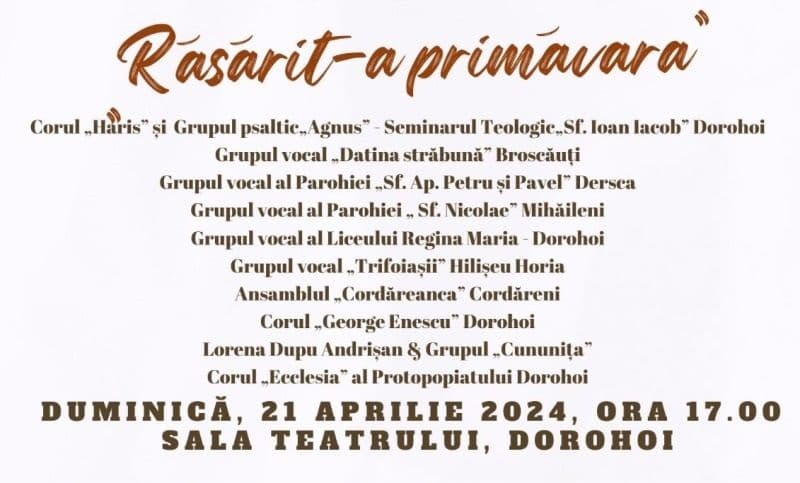 Invitație la Concertul de pricesne și cântări bisericești „Răsărit-a primăvara”