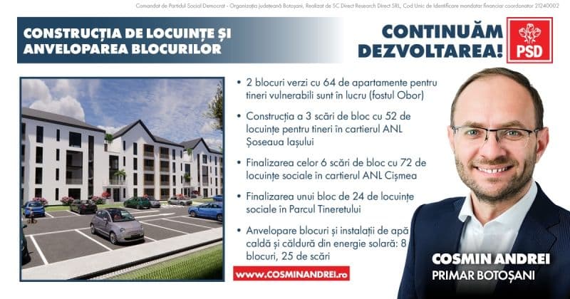 Cosmin Andrei a anunțat că va continua construcția de locuințe și programele de reabilitare termică a blocurilor. Începe construcția locuințelor pentr