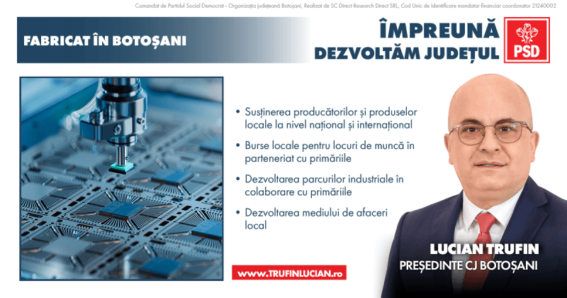 Senatorul Trufin, candidatul PSD la Consiliul Județean, care a înregistrat în U.E. „Cașcavalul de Săveni” vrea să multiplice modelul la mai multe prod