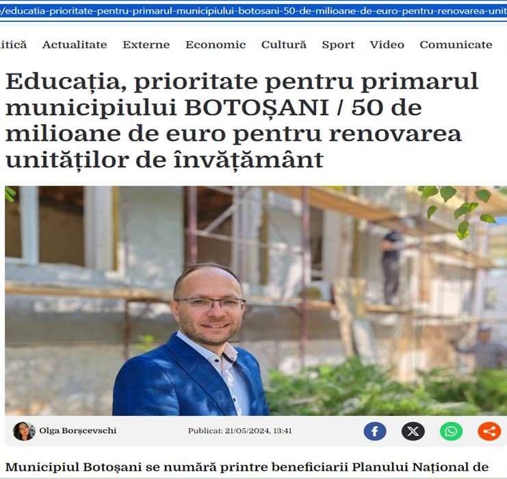 Presa națională laudă investițiile în educație ale primarului Cosmin Andrei