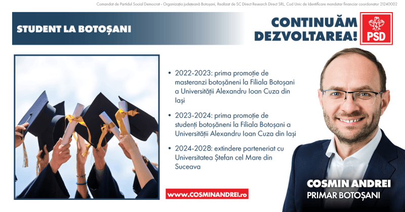 Cosmin Andrei anunță extinderea programului „Student la Botoșani” de la Universitatea A.I Cuza cu noi secții ale Universității Ștefan cel Mare din Suc