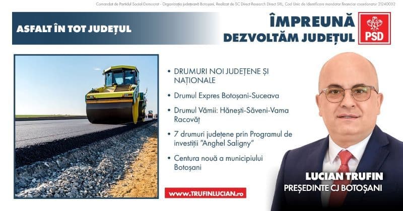 Programul „Asfaltare în tot județul” al lui Lucian Trufin prevede reabilitarea a încă 200 de Km de drumuri județene în următorii patru ani