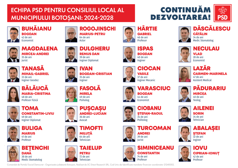 Cosmin Andrei: PSD are cea mai competentă echipă de candidați pentru Consiliul Local al municipiului Botoșani pentru mandatul 2024-2028