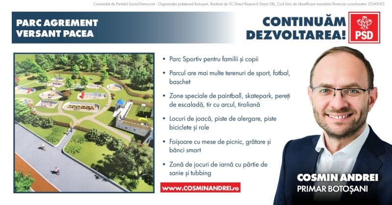 Cosmin Andrei pe șantierul de la Versantul Pacea: „Parcul de agrement cu terenuri de sport pentru copii și familii se deschide până la finalul acestui