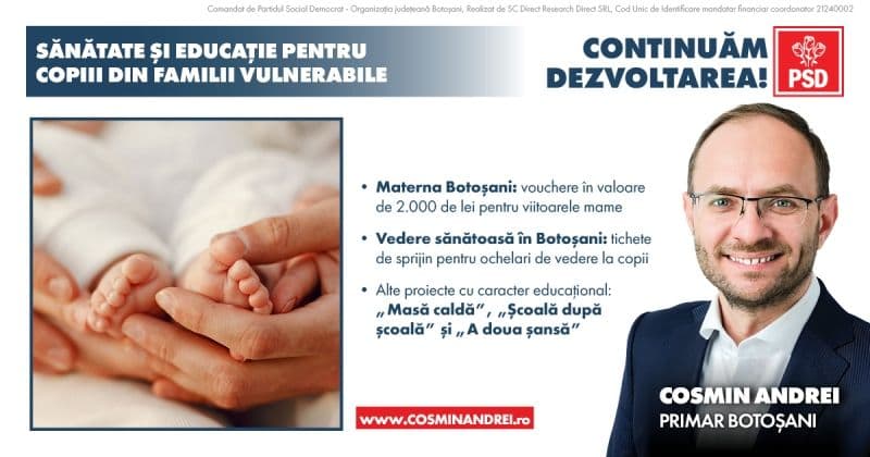 Programele primarului Cosmin Andrei pentru sănătatea și educația copiilor și mamelor din municipiul Botoșani vor continua și în următorul mandat
