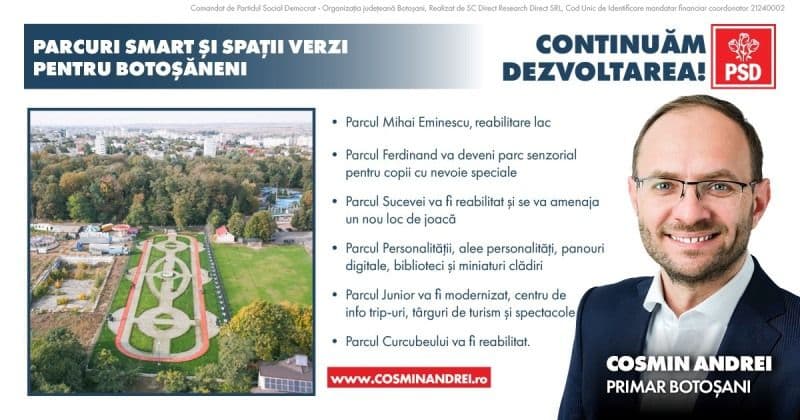 Cosmin Andrei: „În mandatul următor voi continua modernizarea parcurilor și amenajarea de noi zone verzi în toate zonele municipiului”