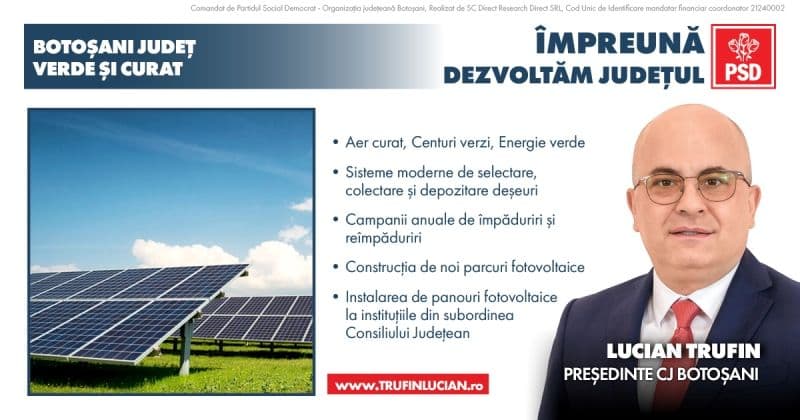 Ce cuprinde programul „BOTOȘANI, JUDEȚ VERDE” al candidatului PSD pentru Consiliul Județean Lucian Trufin