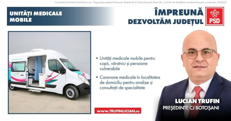 Comisia Europeană a alocat fonduri europene pentru unități medicale mobile de genul celei propuse de Lucian Trufin pentru Botoșani