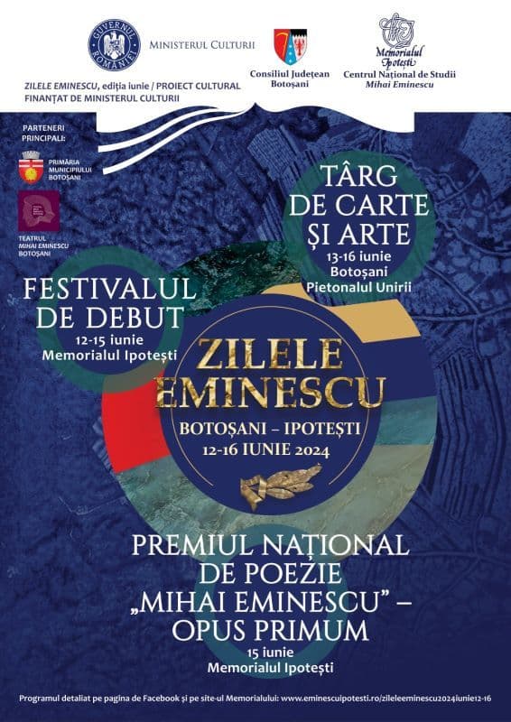 Zilele Eminescu, ediția iunie 2024: Târgul de Carte și Arte pe Pietonalul Unirii din Botoșani. Vezi programul evenimentelor