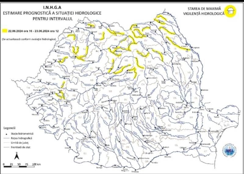 Cod galben și risc de inundații pe râurile Jijia, Prut și afluenții acestora