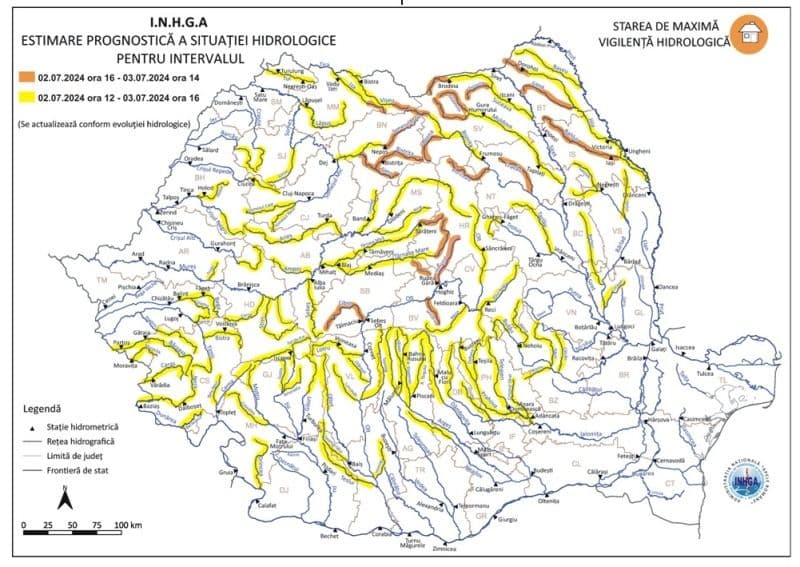Risc de inundații pe râurile Jijia, Prut, Siret și afluenții acestora