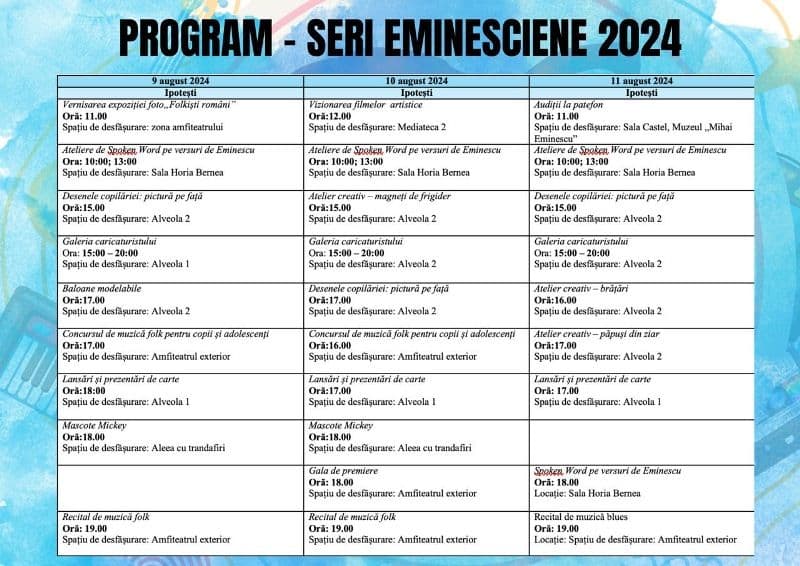 Activități diverse la Festivalul Național de Muzică Seri Eminesciene