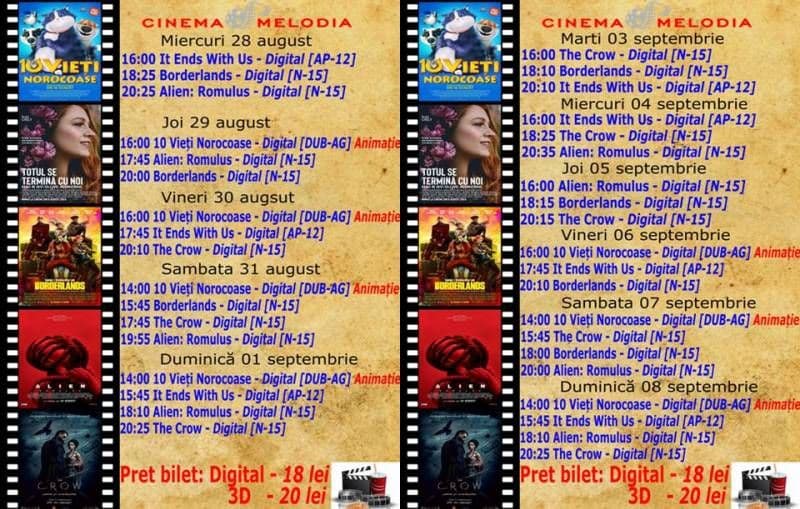 Vezi ce filme vor rula la Cinema „MELODIA” Dorohoi, în perioada 28 august – 8 septembrie – FOTO
