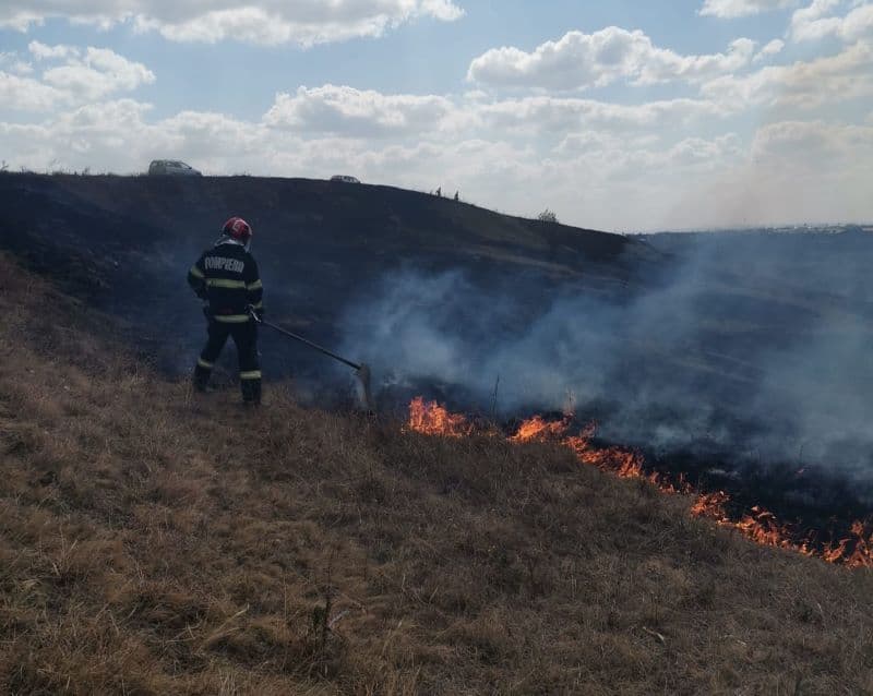 Pompierii botoșăneni au intervenit pentru stingerea a două incendii de vegetație uscată la Burlești și Stăuceni