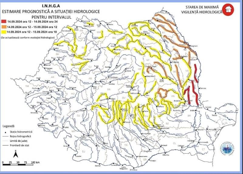 Meteorologii au emis cod portocaliu de ploi în județ și risc de inundații pe râurile Jijia și Prut