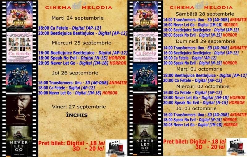 Vezi ce filme vor rula la Cinema „MELODIA” Dorohoi, în perioada 24 septembrie – 3 octombrie – FOTO