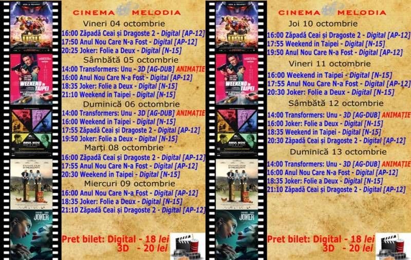 Vezi ce filme vor rula la Cinema „MELODIA” Dorohoi, în perioada 4 – 13 octombrie – FOTO