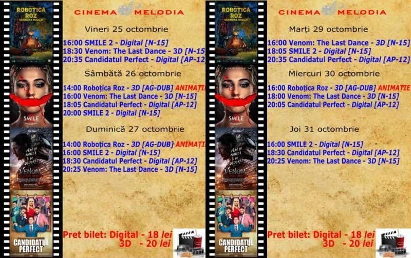 Vezi ce filme vor rula la Cinema „MELODIA” Dorohoi, în perioada 25 – 31 octombrie – FOTO