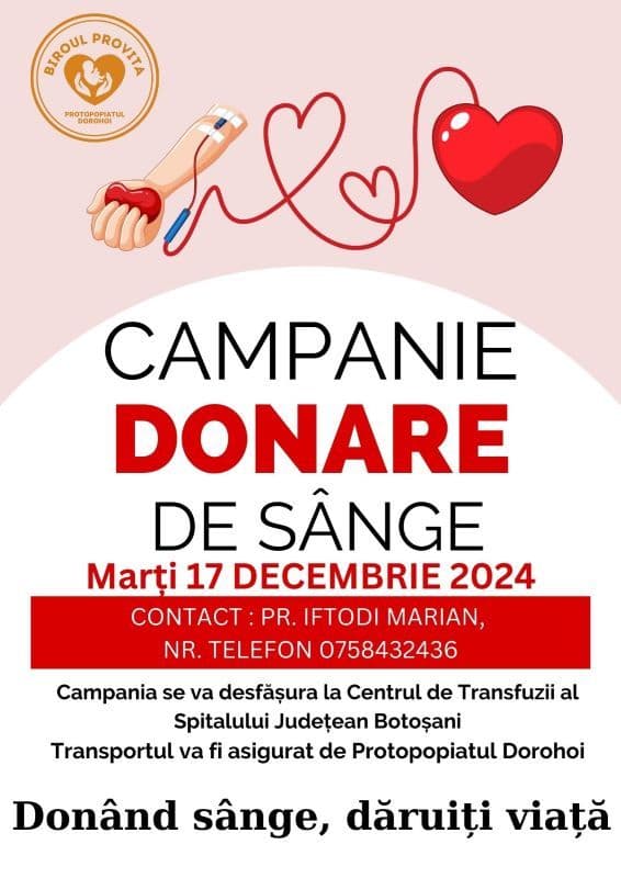 „Donând sânge, dăruiești viață!” - Campanie de donare de sânge organizată de Protopopiatul Dorohoi