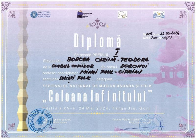 PREMIUL I - BORCEA CARINA-TEODORA - Festivalul National Coloana Infinitului Targu Jiu - 2024.jpeg