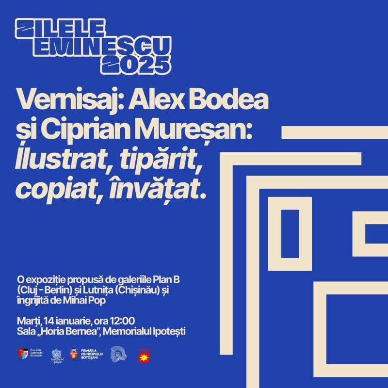 Expoziție propusă de galeriile Plan B (Cluj - Berlin) și Lutnița (Chișinău) și îngrijită de Mihai Pop la Memorialul Ipotești