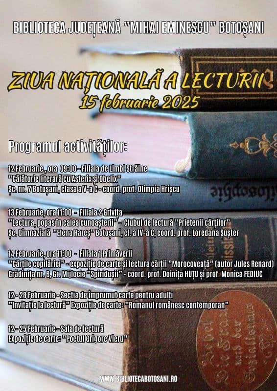 Ziua Națională a Lecturii: Activități pentru cei mari și cei mici, organizate la Biblioteca Județeană