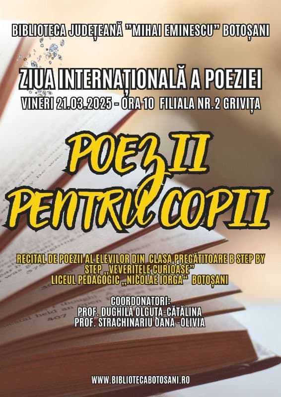 „Poezii pentru copii” – Ziua Internațională a Poeziei la Bibliotecă