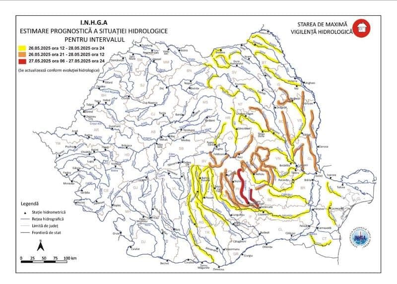 Cod galben și risc de inundații pe râurile Jijia și Prut până miercuri