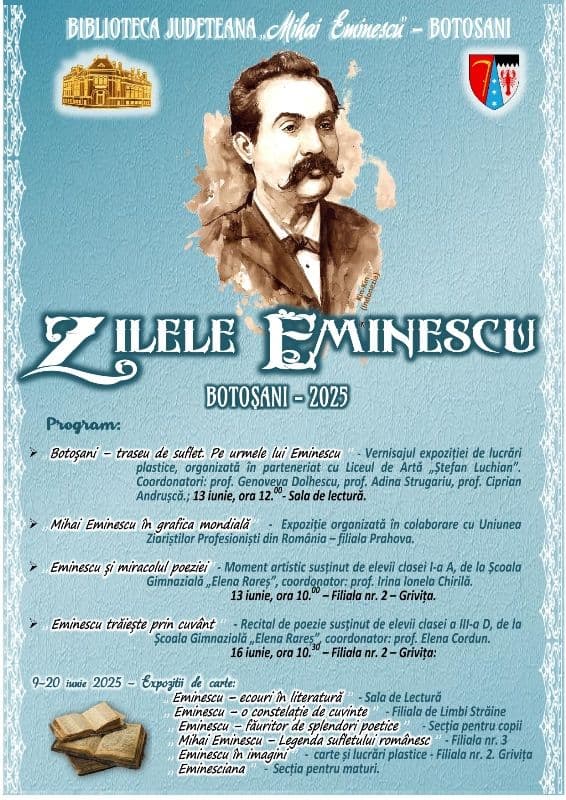 Biblioteca Județeană Botoșani organizează Zilele Eminescu 2025