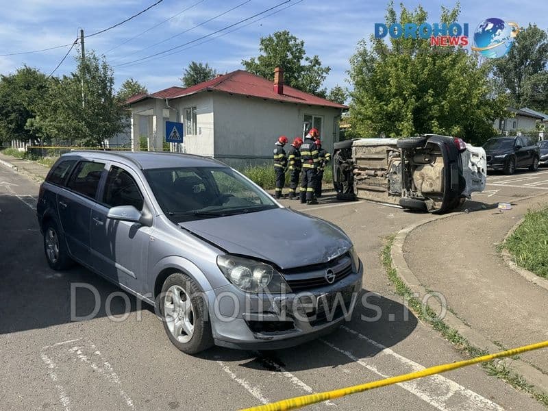 Accident la Dorohoi! Două femei și trei copii au ajuns la spital după ce taxiul în care se aflau s-a răsturnat