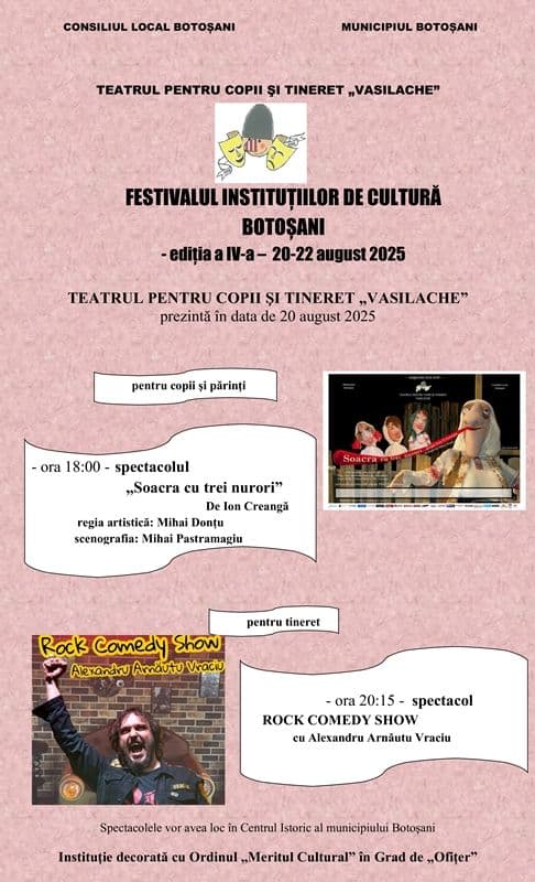 Teatrul „Vasilache” vă invită la teatru în centrul istoric al municipiului Botoşani