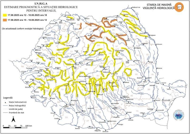 Cod Galben de inundații pe râurile Prut, Jijia și afluenții acestora